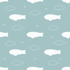 Flying dirigibles in the sky seamless pattern