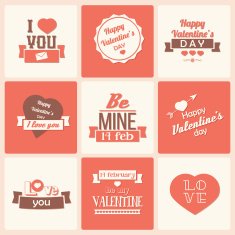 Collection of Valentine's day vintage labels typographic design elements