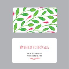 business cards design template with watercolor drawings of plants N2