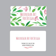 business cards design template with watercolor drawings of plants N3