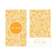 Vector golden lace roses vertical round frame pattern business cards
