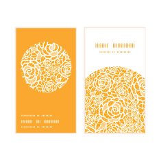 Vector golden lace roses vertical round frame pattern business cards N2