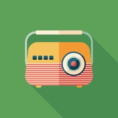 Classic radio receiver flat square icon with long shadows