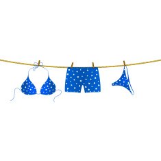 Bikini and boxer shorts hanging on rope
