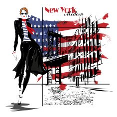 beautiful young woman with national usa flag