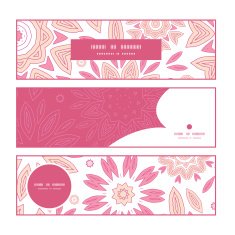 Vector pink abstract flowers horizontal banners set pattern background N2
