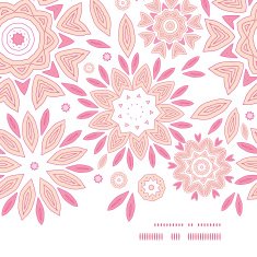 Vector pink abstract flowers horizontal frame seamless pattern background