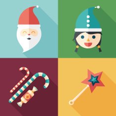 Set of flat square icons Santa Snow Maiden Candy Wand
