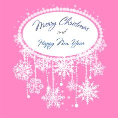 Christmas frame with snowflakes and beads on pink