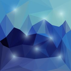 Abstract bright blue triangular geometric background with glaring lights