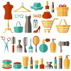 Beauty fashion sale shopping flat icons set