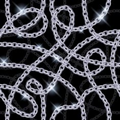 Glowing silver serpentine chains on black N2