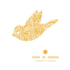 Vector golden lace roses bird silhouette pattern frame