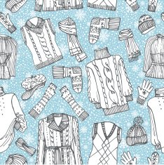 Sketchy Females knitted clothing snowflakes seamless pattern