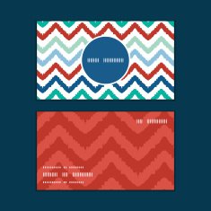 Vector colorful ikat chevron vertical round frame pattern business cards