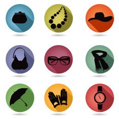 Female accessories silhouette set Hipster icon collection Buttons