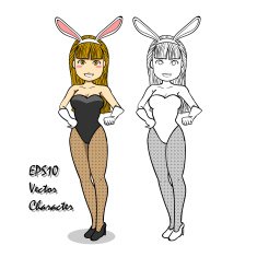 women dressed in sexy bunny costume vector doodle