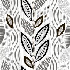 Monochrome seamless pattern of abstract leaves