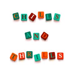 Word "chills and thrills" with colorful blocks