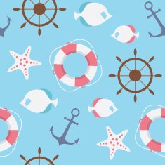 seamless vector pattern with starfish fish anchor and helm