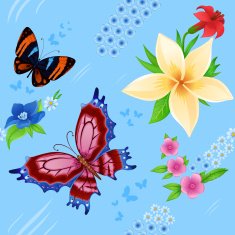 background of colorful butterflies flying and flowers