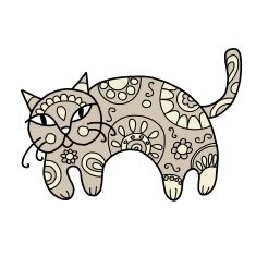 Art cat with floral ornament for your design N2