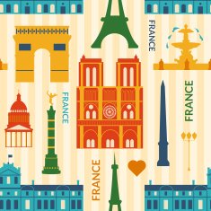 Landmarks of France colorful seamless pattern