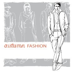 Stylish autumnal dude on grunge background Fashion illustration