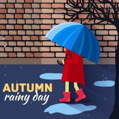 Girl with umbrella in a autumn raining day background concept