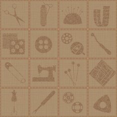 Tiled seamless pattern with sewing symbols on textured background
