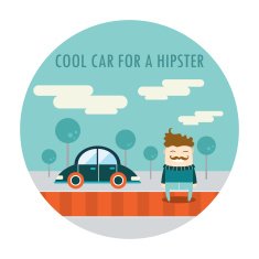 Handsome hipster guy and cool car Cute cartoon character N2