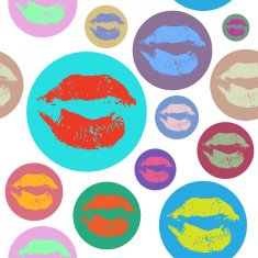 Woman lips pattern on white background in Pop Art style
