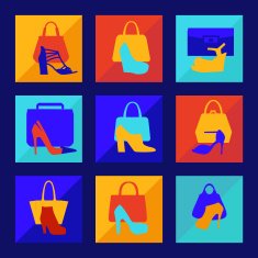 woman fashion women-s handbag and high heeled shoes flat icons