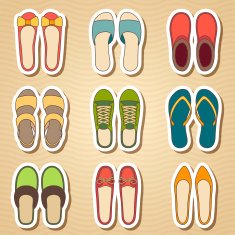 Set of nine woman shoes icon