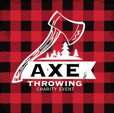 Red flannel Axe Throwing label crest or badge design template N2