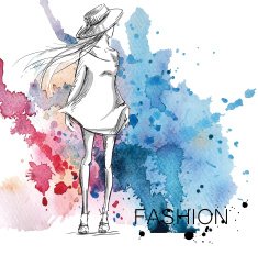 fashion sketch Girl on a watercolor background