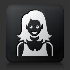 Black Square Button with Female Face Icon N28