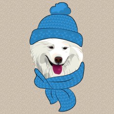 vector funny cartoon hipster Samoyed dog smile