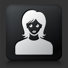 Black Square Button with Female Face Icon N30