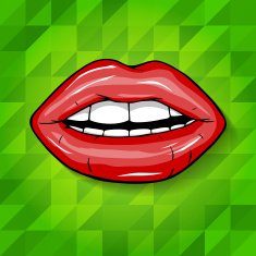 Sexy wet red lips with teeth pop art set backgrounds