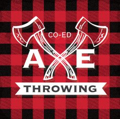 Red flannel Co-ed Axe Throwing label crest or badge design