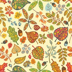 Autumn seamless pattern Bright leaves branches acorn N2
