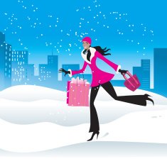 Snowing in the city shopper girl