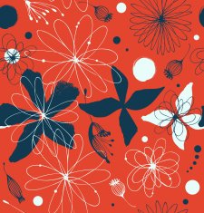 Red seamless pattern with drawn flower