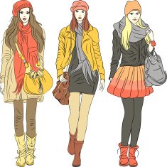 Vector fashion stylish girls in warm clothes