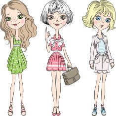Vector set beautiful cute fashion girl N2