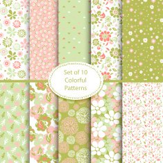 Set of 10 seamless floral and hearts background N2