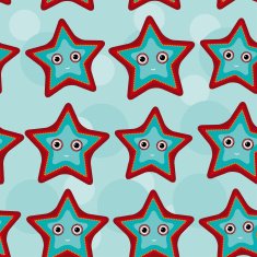 Seamless pattern with funny cute starfish animal on blue background