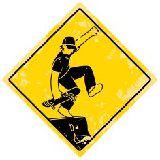Skateboarding a barrier sign