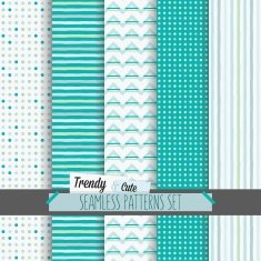 White and blue dotted stripes chevron seamless patterns set